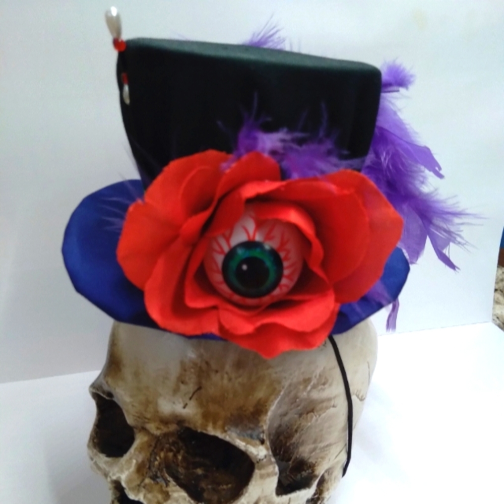 Halloween eyeball purple and black mini tophat madhatter fascinator mini hat